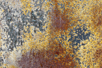 rusty surface close up, top view, shabby, worn, damaged iron wall