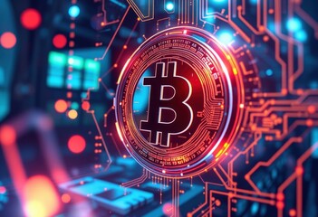 Fototapeta premium Cryptocurrency circuitry the bitcoin revolution