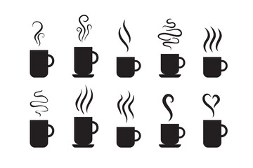 Smells line icon set, hot aroma Coffee, tea in cup, smells or fumes. Isolated symbols doodle glasses of hot drinks. Fragrances evaporate icons.