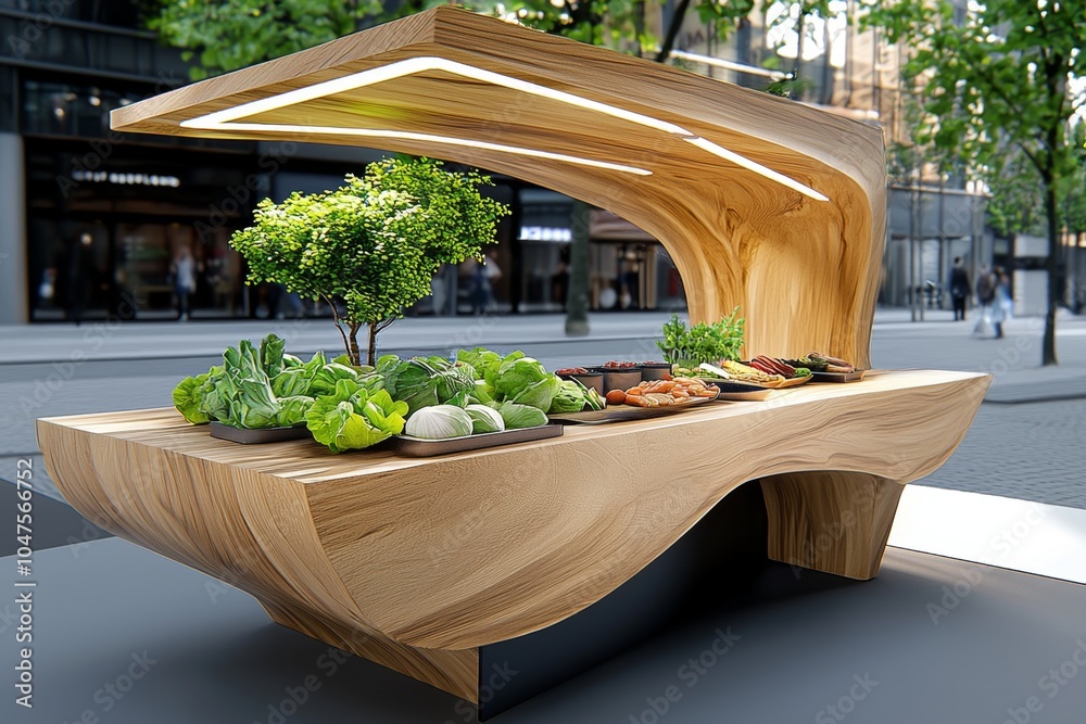 Aufkleber Minimalist design of a market stall with simple lines and geometric shapes representing fresh produce and small goods, symbolizing the simplicity and structure of market life