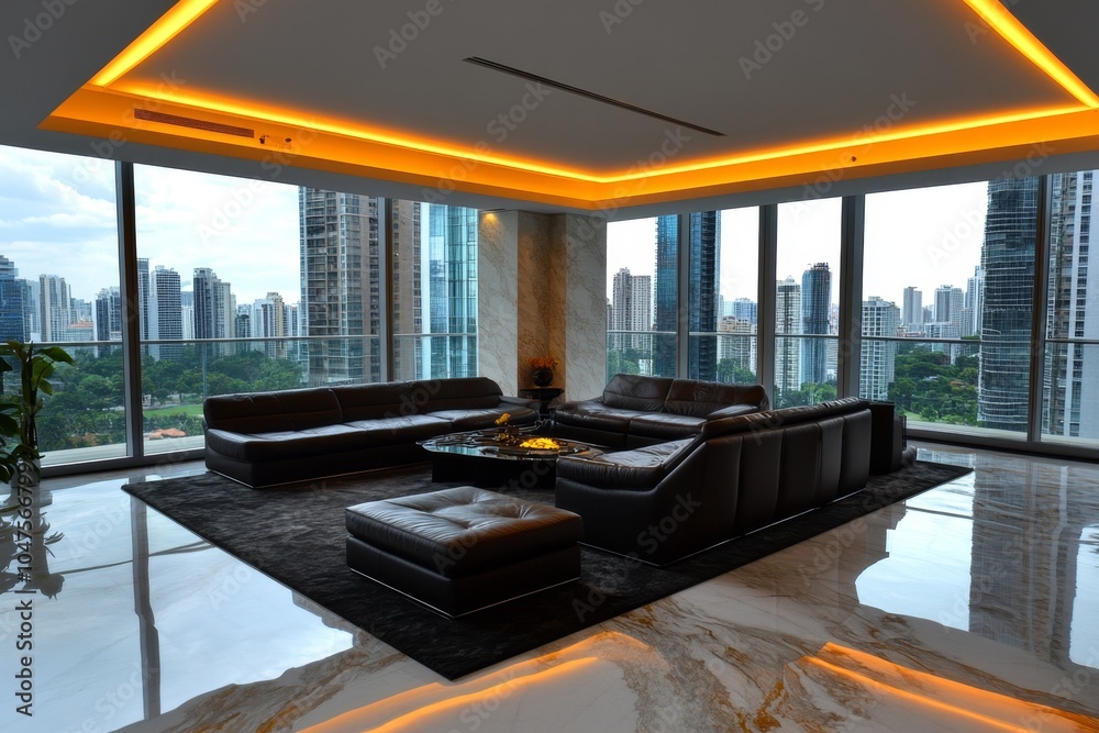 Poster Minimalist design of a modern apartment with clean lines and neutral colors, symbolizing simplicity and function in urban living