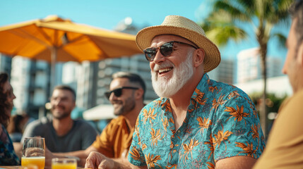 Fototapeta premium Group of Friends Dining at Sunny Outdoor Market