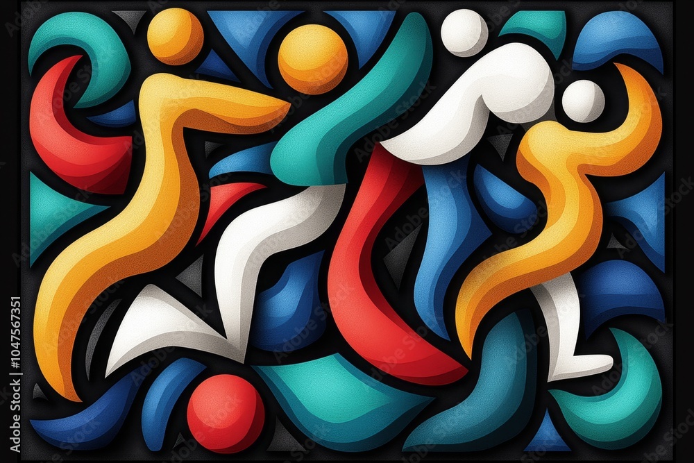 Poster minimalist illustration of a crowd at a festival, with simple shapes and clean lines representing th