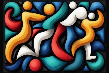 Fototapeta premium Minimalist illustration of a crowd at a festival, with simple shapes and clean lines representing the music and dancing, capturing the joy of live events in a modern, streamlined style, showcasing