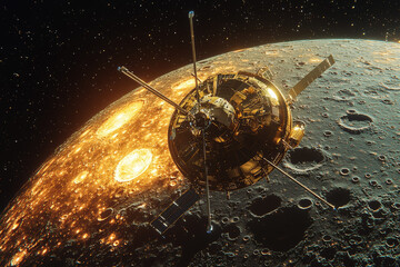 A space probe sending back images from a distant moon, showcasing the importance of unmanned space...