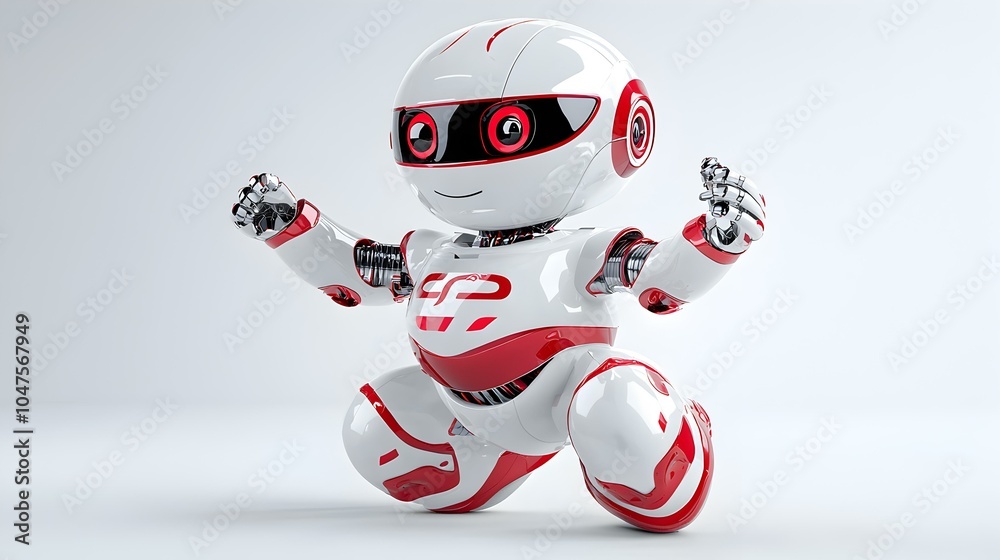 Poster dynamic 3d robot character executing an energetic dance move in a vibrant, futuristic setting, showc