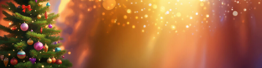 Merry Christmas Tree, Holiday, Display Header Banner, Extra Wide Format, Glowing Background