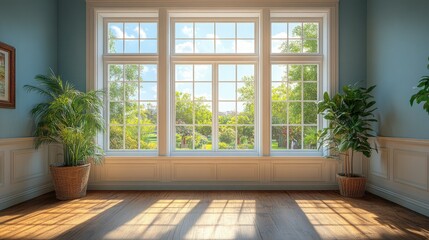 Modern Window Installation Process During Home Refurbishment on a Sunny Day - Ideal for Home Improvement Projects and Construction Guides