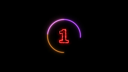 Abstract glowing neon light countdown purple 4k illustration. countdown icon red color circle on black background.
