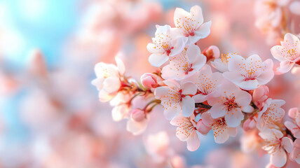 Blossoming cherry flowers create serene and beautiful scene