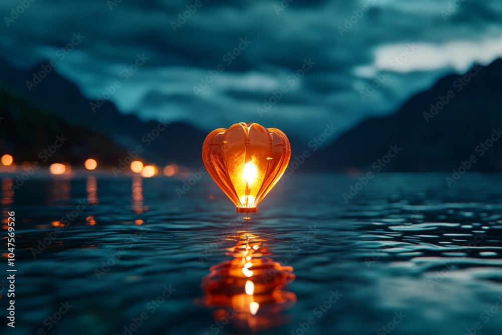 Poster simple geometric design of a chinese lantern floating in the night sky, representing the symbolism o