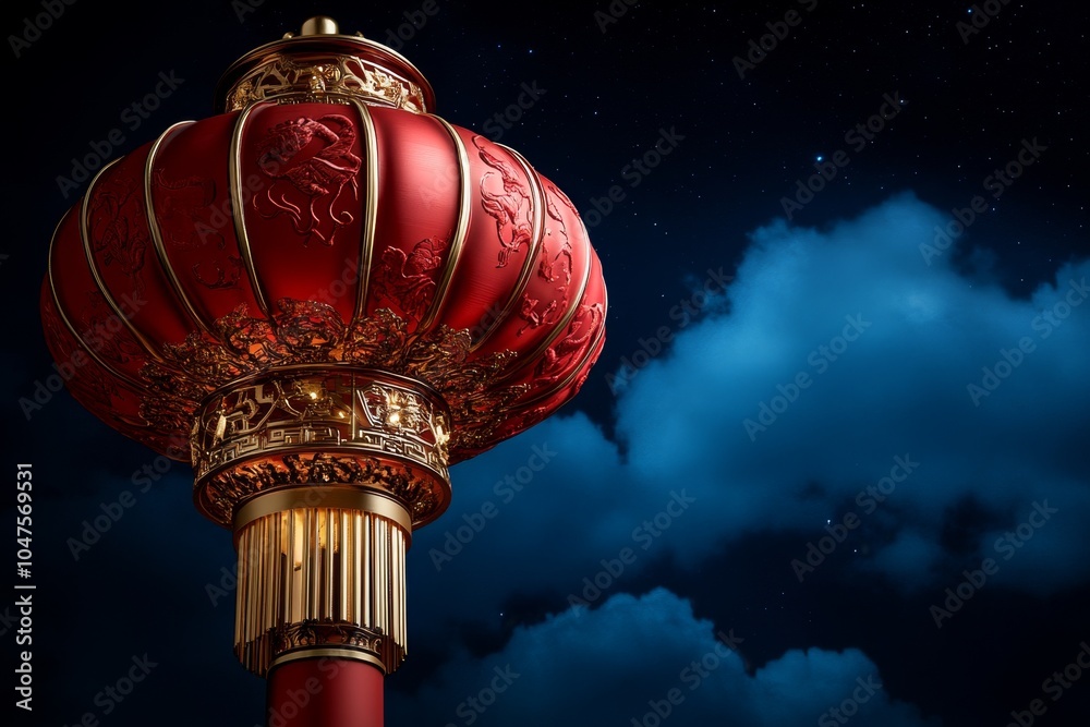Aufkleber simple geometric design of a chinese lantern floating in the night sky, representing the symbolism o