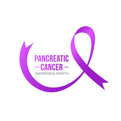 Pancreatic Cancer Awareness Purple Ribbon Graphic Design on a White Background Pancreatic Cancer Awareness Month Vector Graphic or social media post design Pancreatic Cancer Awareness  November