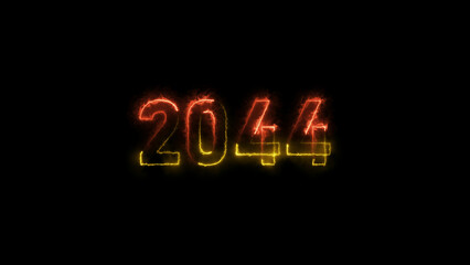 Calendar 2044 Sal neon glowing orange and lime green color animation. abstract glowing neon text icon 2044 on black background.