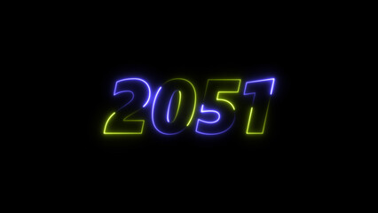  2051 neon glowing blue and green color animation. abstract glowing neon text icon 2051 on black background.