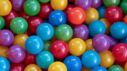 Colorful plastic balls in shades of red, blue, green, yellow, orange, and purple create a vibrant, cheerful background, perfect for joyful designs