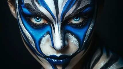 Blue and Silver Face Art Design