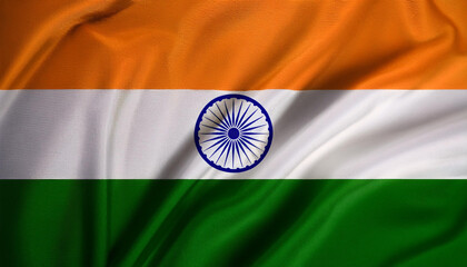 Republic of India flag waving in the wind. Republic of India blowing, soft and smooth silk. Cloth fabric texture ensign background. Use it for national day and country occasions concept