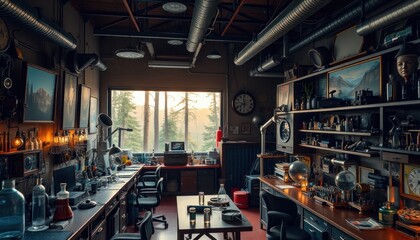 Fototapeta premium Exploring a vintage workshop filled with curiosities
