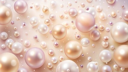 Fototapeta premium Collection of variously sized pearls on soft pastel background with copy space