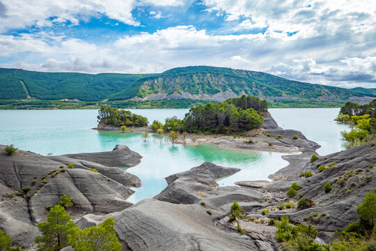 Yesa Reservoir seen from Tiermas, Aragon, Spain