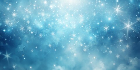 Fototapeta premium Abstract Blue Night Sky with Glittering Stars and Snowflakes, Christmas , Winter