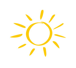 yellow suns in Flat design isolated white background. funny icons sun doodle. Modern simple flat sunlight sign. 