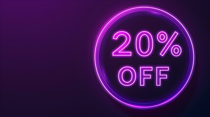 Dark Purple '20% OFF' Neon Sign on an elegant Dark Background