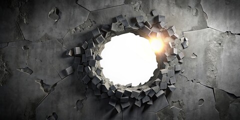 Obraz premium Concrete Wall with Hole, Abstract, Architecture, 3D , Breakthrough, Destruction , Background