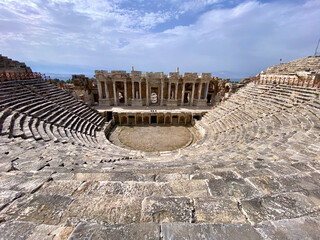 Antique theatre of ancient city Hierapolis in Denizli Turkey, Turkiye