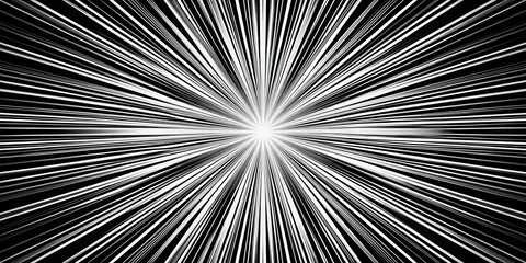 Dynamic Energy Abstract Black and White Geometric Pattern with Radiating Lines, Luminous Center, Speed Concept