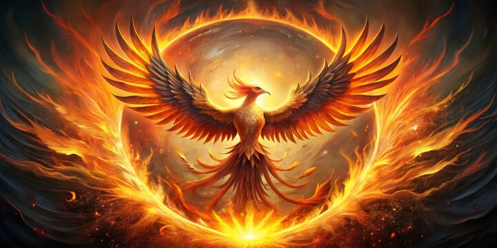Ethereal Phoenix Majestic Firebird in Mystical Rebirth, Surrounded by Flames and Cosmos, Symbolizing Strength and Power in Fantasy Art