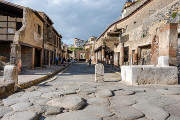 Herculaneum excavations, Naples, Italy. Street of the ancient city destroyed by the eruption of...