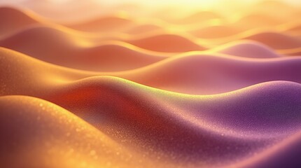 Undulating waves of metallic and silky textures in gradient shades of orange, purple, and gold form...