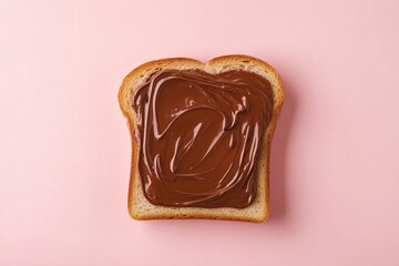 A chocolate spread is on a slice of bread