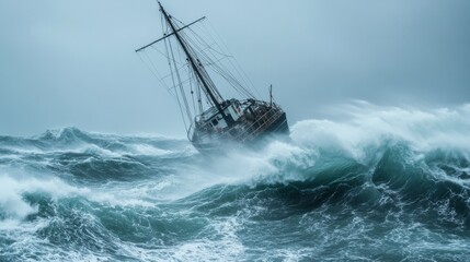 hurricane in the ocean. kargo ship in extreem weather 