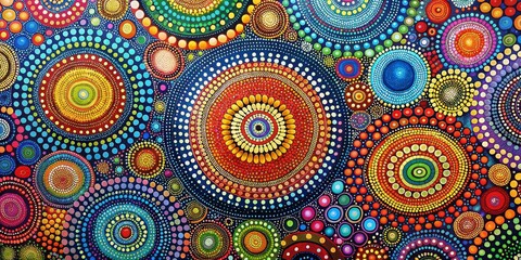 Fototapeta premium Mosaic of Vibrant Dots Abstract Dot Painting in Colorful Circles, Dynamic Pattern for Contemporary Interior, Energetic Artwork with Intricate Detail and Bright Colors