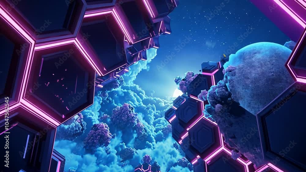 Poster vibrant sci-fi scene with synthwave styled towers in breathtaking perspective. futuristic cyberpunk 