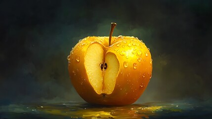 Fresh Apple with Water Droplets in Digital Painting