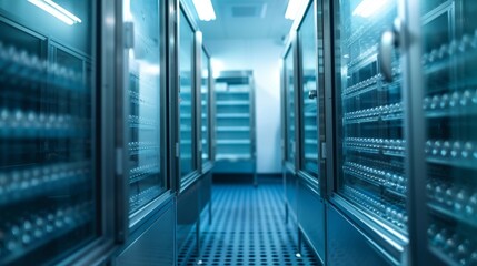 cryogenic Storage Facility in Scientific Laboratory with racks of frozen embryos,