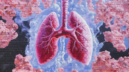 Warning Against Vaping: Intricate Street Art Mural Highlighting Health Risks with Lung Imagery and Health Alerts