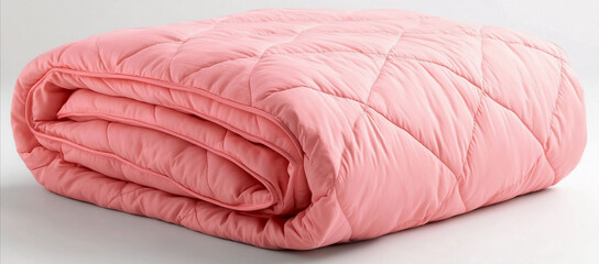 Duvet Isolated on White: Soft Folded Pink Duvet Blanket on White Background, quilt