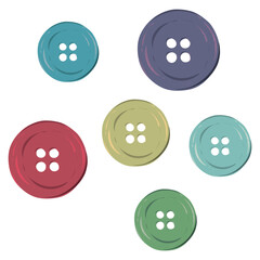Set of sewing buttons. Set of multi-colored buttons on white or transparent background. Vector isolated image of sewing accessories.