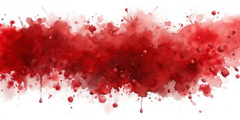 Vivid Red Watercolor Splatter Abstract Beauty and Dramatic Intensity Closeup of Organic Texture on White Artistic Background for Design, Social Media, and More