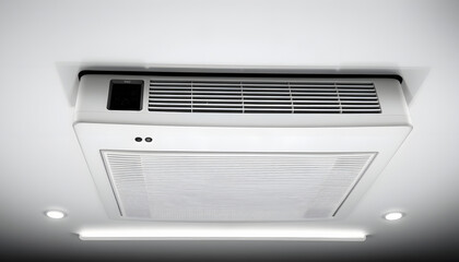 Obraz premium Ceiling-mounted air conditioning unit with modern design and sleek appearance isolated with white highlights, png
