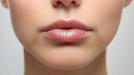 A close-up of a woman's lips with a glossy sheen, showcasing a subtle exfoliation or moisturizing treatment.