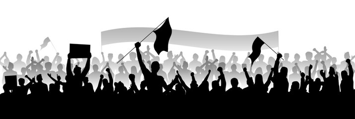 Protest crowd holding up placard style isolated on white background