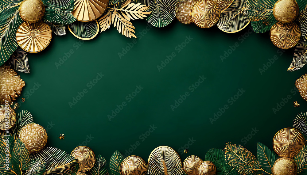 Poster gold frame decorations feature dark green backgrounds with empty space for text, ideal for _1(379)