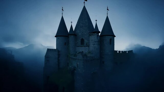 Enter realm fantasy otherworldly castle standing silently impenetrable fog existing void nothingness exploring dark mysterious corners imagination corner hanging evacuated magic background game