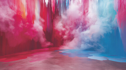 Obraz premium Imagine a room where colors are slowly seeping from the walls, blending and swirling like paint on a canvas. 